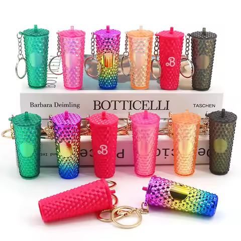 Miniature explosion-style fashion color gradient durian cup key chain, cute mini coffee cup pendant