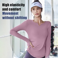 FUYOGI V-neck Sportwear Women Top Long Sleeve Breathable Slim Fit Long T-shirt Quick Dry Baju Workou