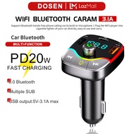 DOSEN Quick Charge 3.0 Car Charger with FM Transmitter Bluetooth 5.0 Handsfree FM Modulator