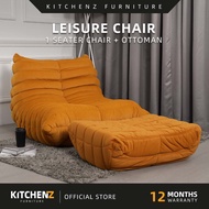 KitchenZ Velvet Fabric  Leisure Chair Lazy Chair Wide Seat Togo Sofa with Ottoman Yellow/Grey/Cream 