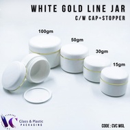 💥10GM/15GM/30GM/50GM/100GM WHITE GOLD LINE CREAM JAR WITH CAP &  STOPPER 💥 POST TODAY 