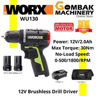 WORX WU130 -12V Cordless Brushless Drill Driver C/W 2 pcs 2.0 Ah Max Lithium-Ion Batteries -12 Months Warranty