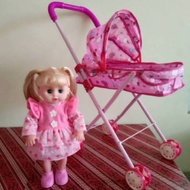 CHILDREN'S TOY STURDY IRON STROLLER PLUS DOLL Lovely Doll Stroller Toy and Baby Stroller