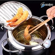 Deep Fryer Pot With Thermometer Crispy Frying Pan/ High Temperature Oil Frying/