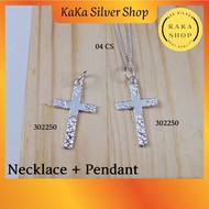 Original 925 Silver Necklace Chain + Cross Pendant (302250) | Rantai Leher + Loket Perak 925 | Ready