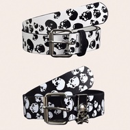 1pc Men's Leather Belt With Skull Buckle, Punk Style Fashion Casual Waist Belt, Suitable For Sportsw