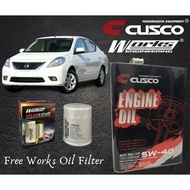 NISSAN ALMERA 2012-2017 CUSCO JAPAN FULLY SYNTHETIC ENGINE OIL 5W40 SN/CF ACEA FREE WORKS ENGINEERING OIL FILTER