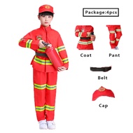 Liveme Kids Unisex Fireman Fire Fighter 4pcs Costume Rescue Service Halloween Cosplay Costume Party for Kids/Adult,Coat,Pant,Belt&amp;Cap