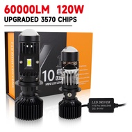 2PCS 120W 60000LM H4 H7 LED Projector Turbo Fan Car Headlight Mini Lens Y10 Bulb Canbus LED Auto Motorcycles HeadLamp High Low Beam Fog Lamp