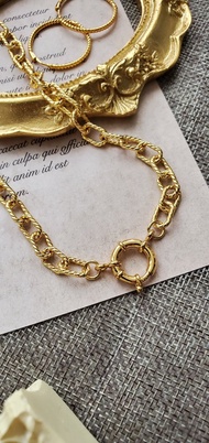 鍍18K金麻花項鍊 ~ 基本鏈條項鍊 ~ 純銀大扣頭 ~ 粗項鍊