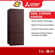 Mitsubishi Refrigerator (492L/Glass Antique Brown) Inverter Auto Ice Maker 3-Door Fridge MR-CGX56EP-GBR