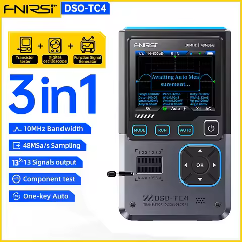 FNIRSI DSO-TC4 3 in 1 Digital Oscilloscope 10MHz 48Ms/s Transistor Tester Signal Generator Electroni