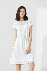 G2000 - 女士 條紋提花連身裙 (白色)