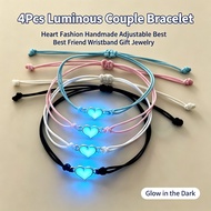 4Pcs Glow in the Dark Heart Bracelet Couple Matching Wristband Adjustable Friendship Bracelet Best F