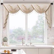 Modern Solid Beige Velvet Waterfall Valance - Rod Pocket Beaded Swags Valance Scalloped Curtain Topper Window Treatment for Studio