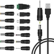 LANMU USB to DC Power Cable, DC 5V Power Cord 5.5 2.1mm Jack Charging Cable with 14 Interchangeable