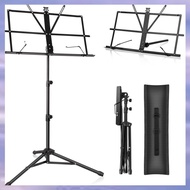 (JMTI) Metal Sheet Music Stand Portable Adjustable Podium Stand with Tripod Base and Sheet Music Fol