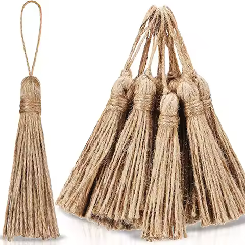10PCS 6cm String Retro Nature Jute Rope Tassels Farmhouse Wedding Party Christmas Home Decoration Ga
