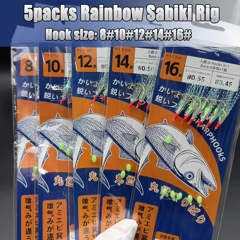 5packs Rainbow Sabiki Rig Luminous bait, pre-bound line set, for mackerel, sardine, fishing line, fi
