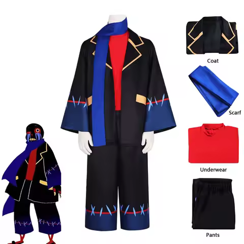 Hot Game Error Sans Cosplay Costume Anime Frisk Blue Trench Pants Uniform Suit and Scarft Set Hallow