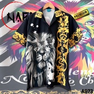 NAPA Hawaii เสื้อฮาวาย สิงโตลายทอง A973 ผ้าไหมอิตาลีแท้