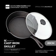 20CM Balance.co Premium Pre-Seasoned Pure Cast Iron Skillet NonStickPan Outdoor Camping Cookware 铸铁锅