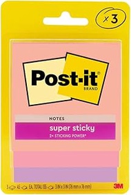 [SG] 3M Post It 3321-3SSJP-F Super Sticky Notes, 3", Light Purple/Light Pink/Pink, 45 Sheets (Pack o