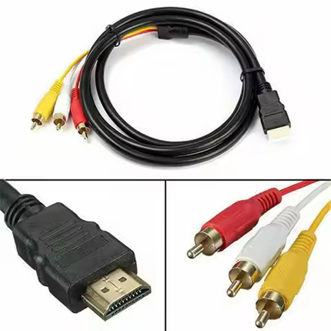 HDMI to RCA Cable, 1080P 5ft HDMI Male to 3-RCA Video Audio AV Cable Connector Adapter One-Way Trans