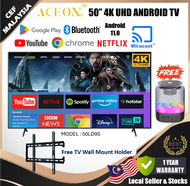 ACEON 50'' 4K UHD LED ANDROID TV FRAMLESS  ANDROID 11.0 Free Wall Mount Holder