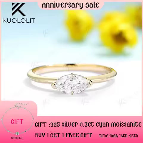 Kuololit 0.5CT Lab Grown Diamond Engagement Ring for Women Solid 18K 14K 10K 585 Yellow Gold Marquis