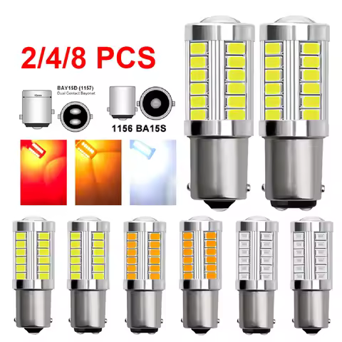 2/4/8 PCS Car LED Bulb P21W 1156 BA15S P21/5W BAY15D 1157 12V 7000K White Turn Signal Brake Backup R