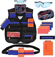 LUUFAN Tactical Vest Kit for NERF Guns Series with Reload Clips, Refill Darts, Wrist Band, Tactical Mask Protective Glasses and Darts Belts for Boys Girls Birthday Gift, Multicolor, free size
