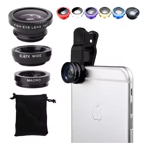 3-in-1 Fisheye Wide Angle Micro Camera Lens for iPhone Xiaomi Redmi 3IN1 Zoom Fish Eye Len on Smartp