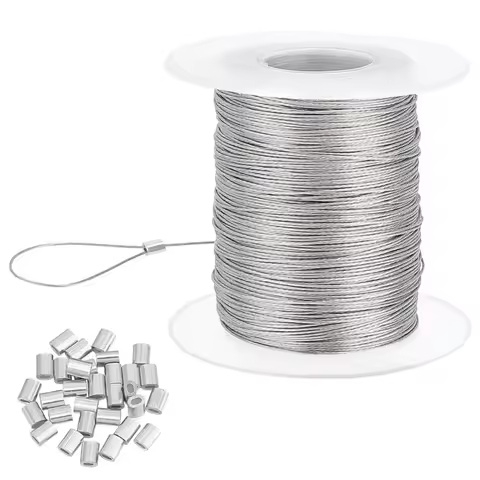 328 Feet 0.5mm Heavy Picture Hanging Wire Steel Wire with 30 pcs Aluminum Loop Sleeve for Mirrors Fr