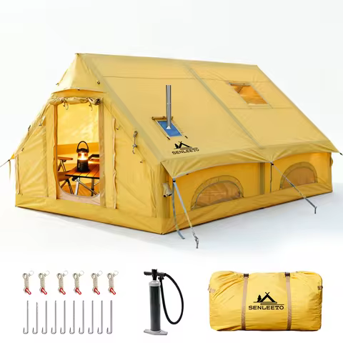 129 Square Feet Large Inflatable Camping Tent 6-8 Person,4 Season Waterproof Inflatable Tent House w