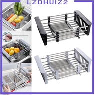 [Lzdhuiz2] Adjustable Stainless Steel Drainer Basket for Dish Vegetable Fruit,On Counter Dish Rack, Dish Drying Rack