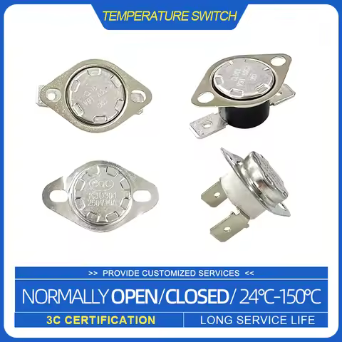 10Pcs KSD301 Bimetal Thermostat 250V 10A 16A Temperature Control Switch 24°C ~150°C Thermal Protecto