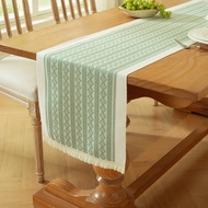 Nordic table flag cotton and linen jacquard table runner green geometric fabric thickened handmade t