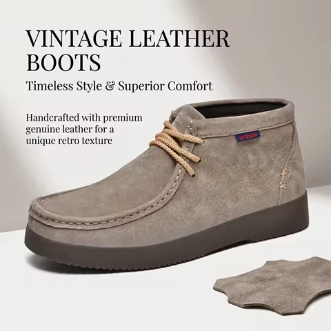Genuine Leather Hand-Sewn Stitching Mens Boots Casual, Mocasines Para Hombre, Lace Up, Ankle Chukka 