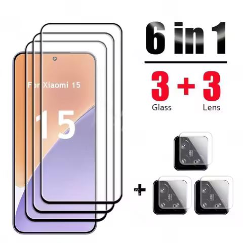 6 In 1 For Xiaomi 15 Glass Tempered Glass Xiaomi 15 Glass Full Cover Screen Camera Protector Xiaomi 