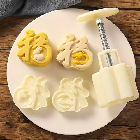 Rabbits Shape Moon Cake Mold, Including 1 Mold And 2 Stamps,DIY Hand Press Moon Cake Stamps, Mung Be