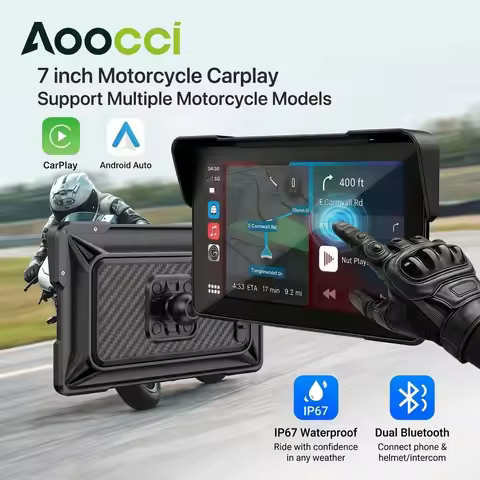 Aoocci C7 Motorcycle Carplay GPS for Apple CarPlay & Android Auto, 7-inch HD Touchscreen Dual Blueto