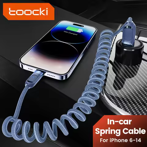Toocki USB 2.4A Fast Car Charger Cable For iPhone 14 13 12 11 Pro Max Plus 8 X XS Spring Telescopic 