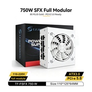 T.F.SKYWINDINTL | 750W SFX Power Supply Full Modular 80 Plus Gold ATX 3.0 PCIE 5.0 White PSU 90mm Si