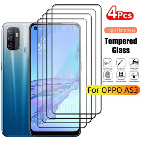 4Pcs For OPPO A53 Glass OPPO A53 Tempered Glass 9H HD Protective Film Full Cover Glue For Screen Pro