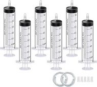6Pack 60ml Plastic Syringe Sterile Individual Wrap with Tip Cap&Soft Tube, Measurement for Scientifi