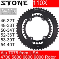Stone 110bcd Double Chainring for Shimano 4700 5800 6800 9000 for Rotor 4 Bolts Road Bike 52 36T 53 