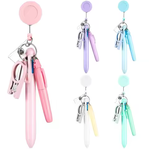 Fashion Nurse Pen Set Nurse Badge Accessories Mini Retractable Ball Pens Highlighter Badge Clip Keyc