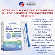 Bột Uống Men Vi Sinh Zebora Probiotics 100 Billion CFU Digestive Enzymes & Prebiotics 30 Pack (Mỹ)