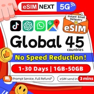 Global Europe eSIM 5G High Speed 1-30 Days Daily 500MB-50GB Unlimited Travel Data Global 45 countrie